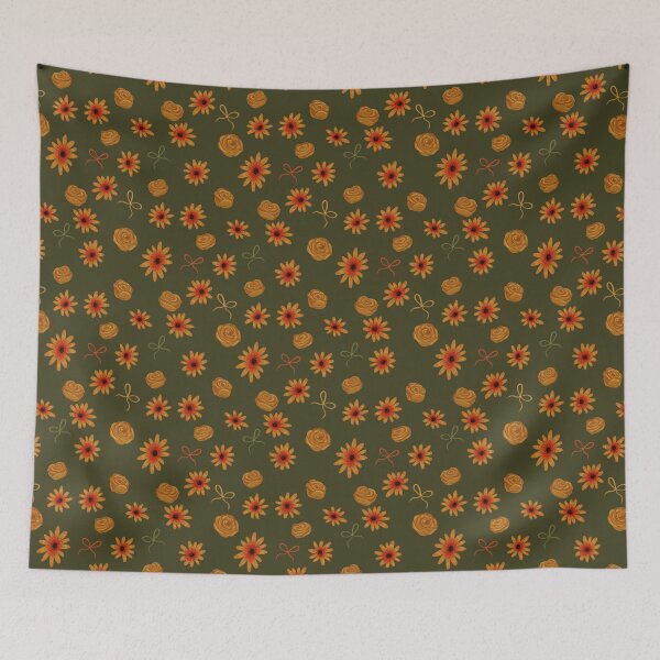 Item preview, Minimalist Floral Pattern Olive Green Background designed and sold by Eri Atelier.