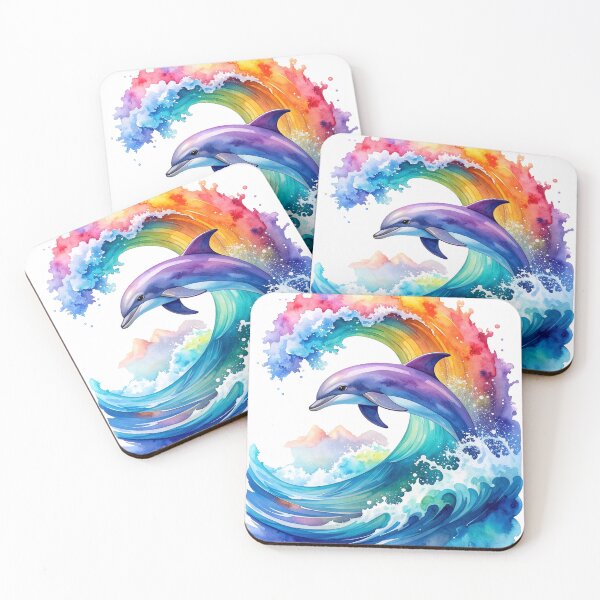 Artikelvorschau, Wellenreiter, Delfin mit Welle in Regenbogenfarben entworfen und verkauft von LiskoDesign.