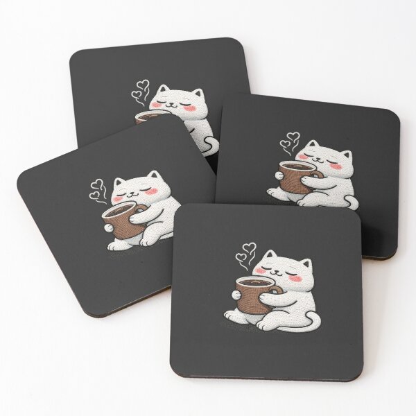Item preview, Kawaii Coffee Addict Cat Embroidery Design, Cute Chubby Anime Cozy Cat designed and sold by ColorSplash123.