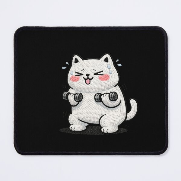 Item preview, Kawaii Gym Beginner Cat Embroidery Design, Cute Chubby Anime Fitness Cat designed and sold by ColorSplash123.