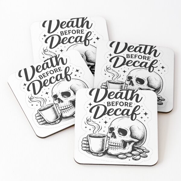 Item preview, Death Before Decaf – Dark Coffee Humor Minimal Sticker designed and sold by ArvynArt.