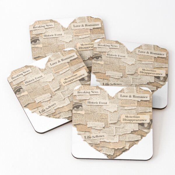 Item preview, Torn Newspaper Heart Shape Collage Vintage Text Fragments Love Symbol Mixed Media Art designed and sold by Dejbar.