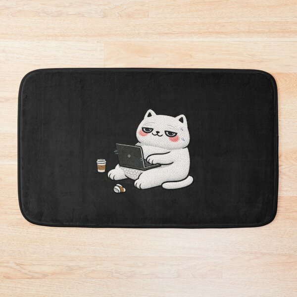 Item preview, Kawaii Burnout Cat Embroidery Design, Cute Chubby Anime Work From Home Cat designed and sold by ColorSplash123.