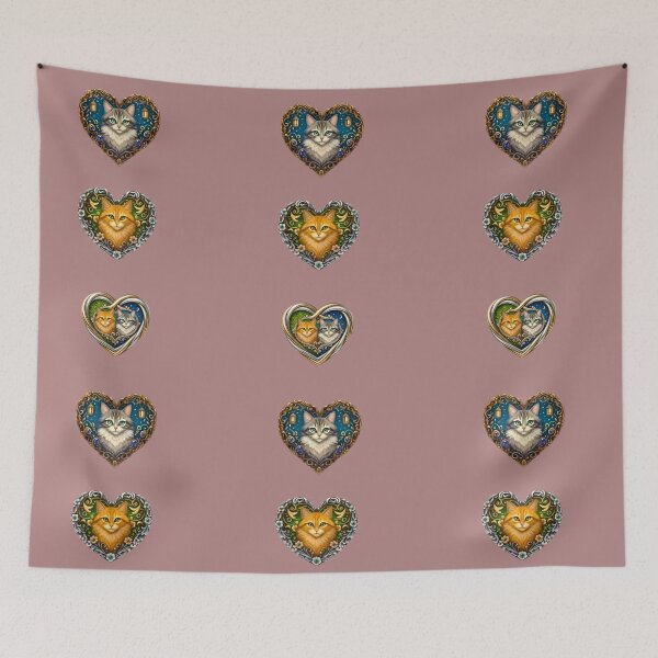 Item preview, Elegant Pet Portraits in Golden Heart Lockets - Sweet Cat Lovers Art designed and sold by Good Vibes .