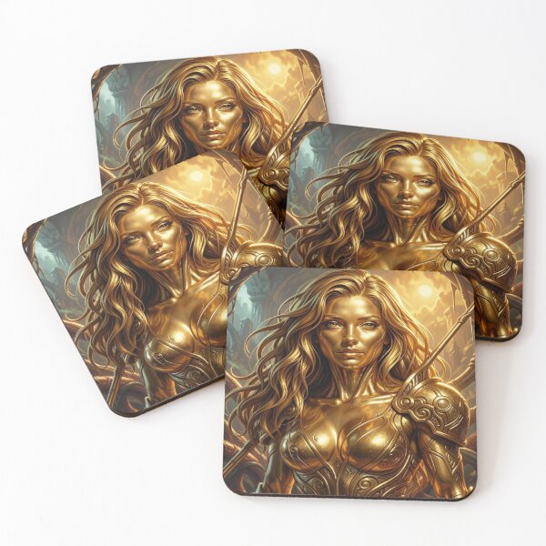Item preview, Golden Fantasy Warrior Portrait with Ornamental Armor and Radiant Cosmic Energy designed and sold by FotoworldEdel.