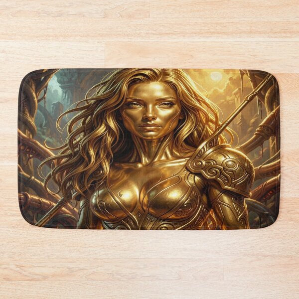 Item preview, Golden Fantasy Warrior Portrait with Ornamental Armor and Radiant Cosmic Energy designed and sold by FotoworldEdel.