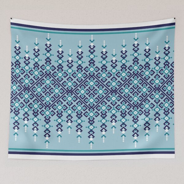 Item preview, Thai Geometric Seamless Pattern in Blue and Teal designed and sold by PowerAntShop.