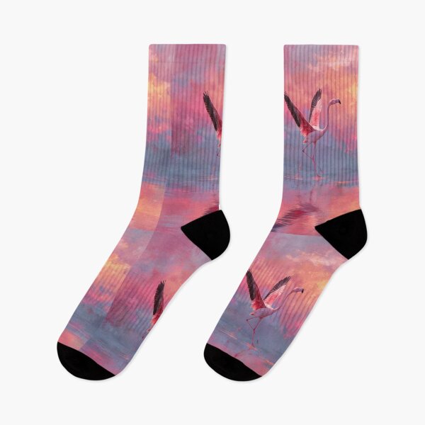 Item preview, A Flamingo lifting into the air over shallow wetlands, Birds in Motion designed and sold by CDC40.