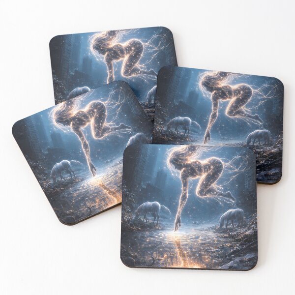Item preview, Ethereal Spirit Woman Rising Over Ruined City designed and sold by KnitOfShadoF.