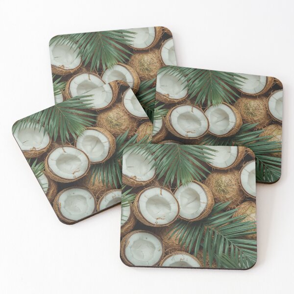 Item preview, coconuts with leaves, tropical background  designed and sold by TanyaLovus.