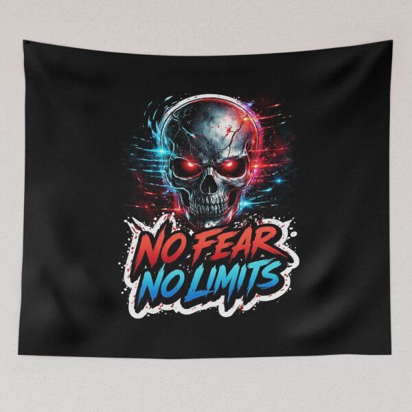 Item preview, No Fear No Limits Skull – Neon Cyberpunk Motivational Sticker designed and sold by ZenGrowth4.