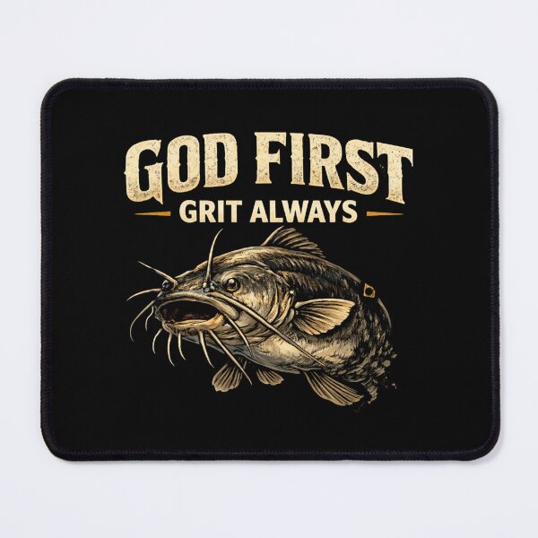 Item preview, God First Grit Always – Christian Fishing Catfish Shirt for Fishermen & Outdoorsmen designed and sold by WildWonderfulWear.