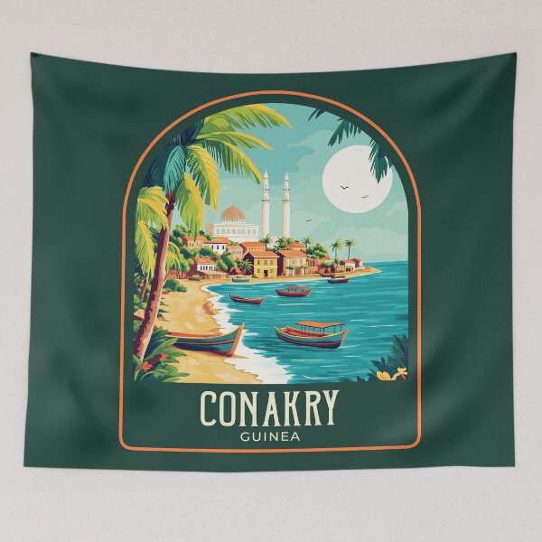 Item preview, Conakry Vintage Travel Illustration designed and sold by HomeLivingCo.