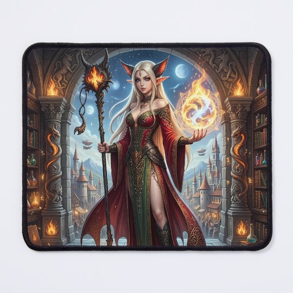 Item preview, Elven Fire Sorceress - Elf Wizard Fantasy Art designed and sold by Lucid Dream Pixel.