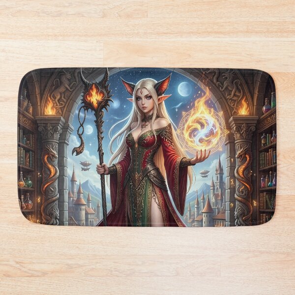 Item preview, Elven Fire Sorceress - Elf Wizard Fantasy Art designed and sold by Lucid Dream Pixel.