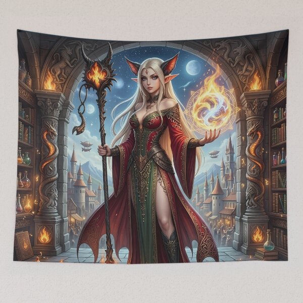 Item preview, Elven Fire Sorceress - Elf Wizard Fantasy Art designed and sold by Lucid Dream Pixel.