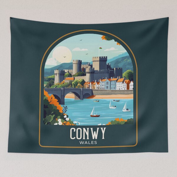Item preview, Conwy Vintage Travel Illustration designed and sold by HomeLivingCo.