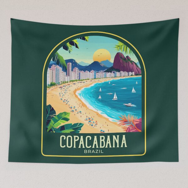Item preview, Copacabana Vintage Travel Illustration designed and sold by HomeLivingCo.