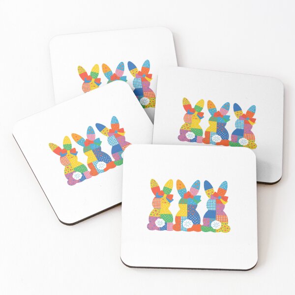 Item preview, Retro Patchwork Easter Bunnies — Colorful Kitsch Spring Rabbit Illustration designed and sold by Colorful-Garden.