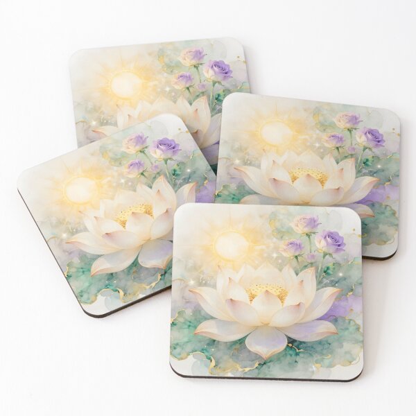 Artikelvorschau, Göttliche Lotusblume und violette Rosen in der Morgensonne entworfen und verkauft von Lightworker11.