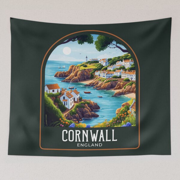 Item preview, Cornwall Vintage Travel Illustration designed and sold by HomeLivingCo.