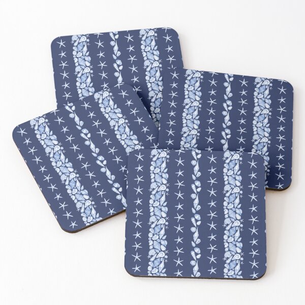 Item preview, Seashells Striped Pattern on Dark Blue designed and sold by Flowersforbear.