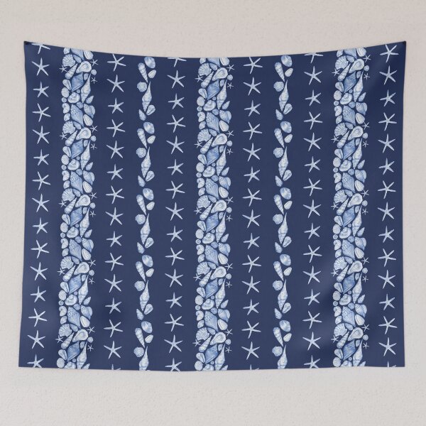 Item preview, Seashells Striped Pattern on Dark Blue designed and sold by Flowersforbear.