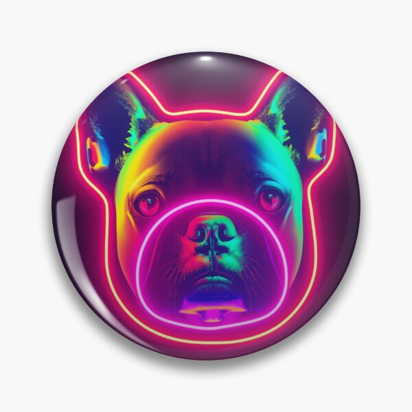 Item preview, Neon French Bulldog — Rainbow Holographic Frenchie Portrait with Glowing Neon Outline designed and sold by Sixième Studio.