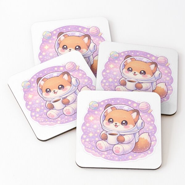 Item preview, Kawaii Space Fox with Coffee – Cute Cosmic Fox designed and sold by p-frosty-design.