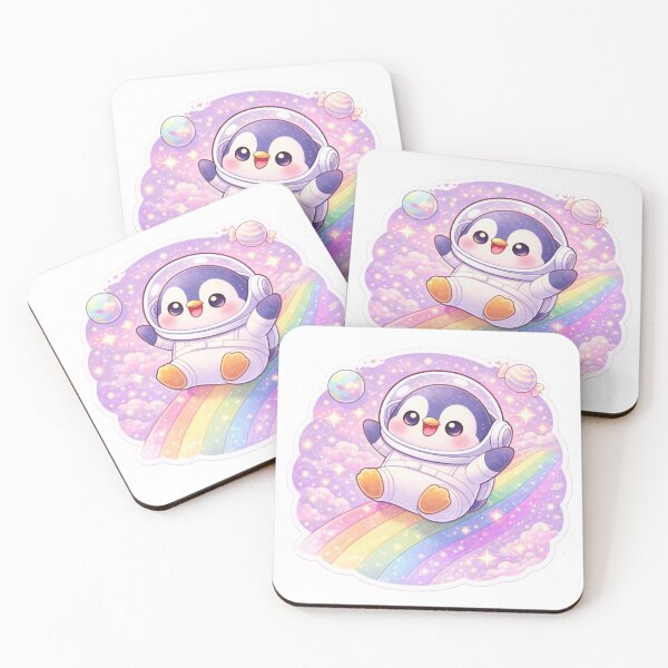 Item preview, Kawaii Penguin Sliding on Rainbow – Cute Space Penguin designed and sold by p-frosty-design.