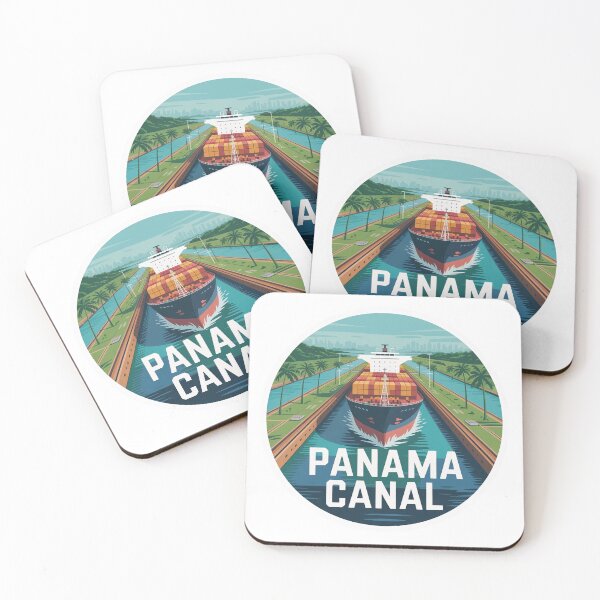 Item preview, Panama Canal Sticker – Cargo Ship Through Canal Locks Travel Illustration designed and sold by pod24.