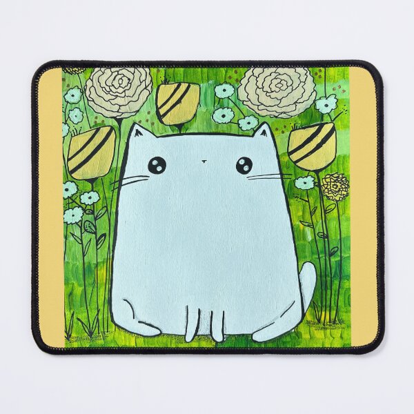 Item preview, Stubby in Bloom - Cottage core mixed media White Cat - Day 61 of 365 designed and sold by BeeandKiwi.