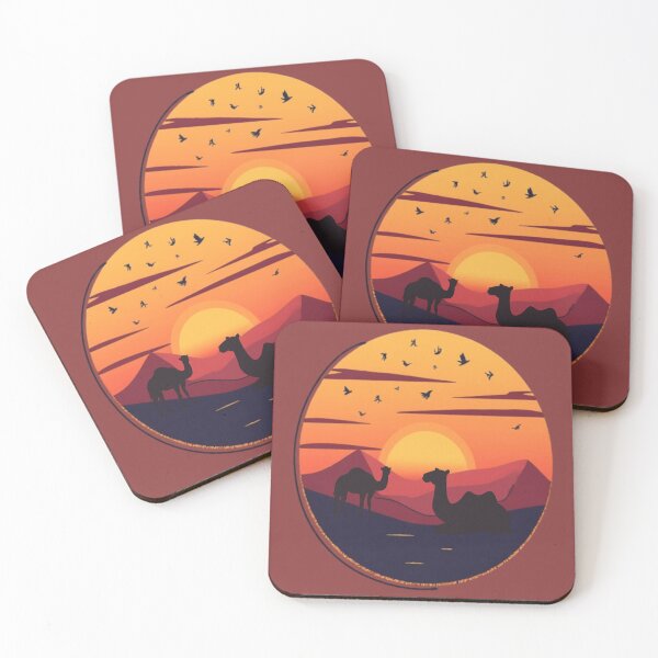 Item preview, Desert sunset Camels Silhouette - Sahara Landscape Illustration Warm Minimalist Art. designed and sold by LunaPrintCo.