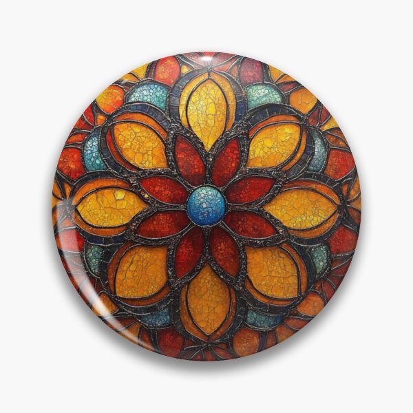 Item preview, Azure Ochre Stained Glass Inspired Mosaic Mandala Pattern designed and sold by GrinGalore.