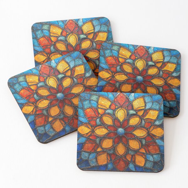 Item preview, Azure Ochre Stained Glass Inspired Mosaic Mandala Pattern designed and sold by GrinGalore.