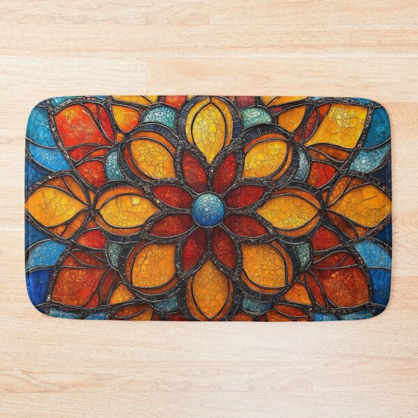 Item preview, Azure Ochre Stained Glass Inspired Mosaic Mandala Pattern designed and sold by GrinGalore.