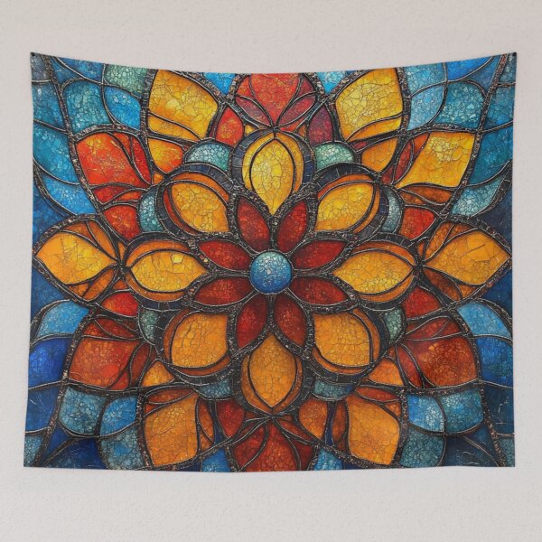 Item preview, Azure Ochre Stained Glass Inspired Mosaic Mandala Pattern designed and sold by GrinGalore.