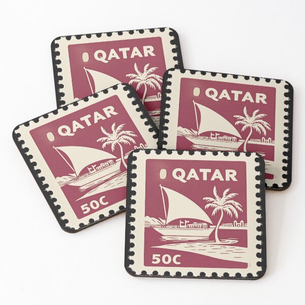 Item preview, Vintage Qatar Postage Stamp Art - Traditional Dhow & Desert Palm designed and sold by tiigerdad.