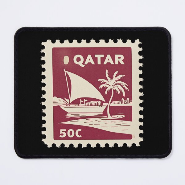 Item preview, Vintage Qatar Postage Stamp Art - Traditional Dhow & Desert Palm designed and sold by tiigerdad.