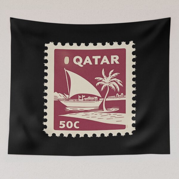 Item preview, Vintage Qatar Postage Stamp Art - Traditional Dhow & Desert Palm designed and sold by tiigerdad.