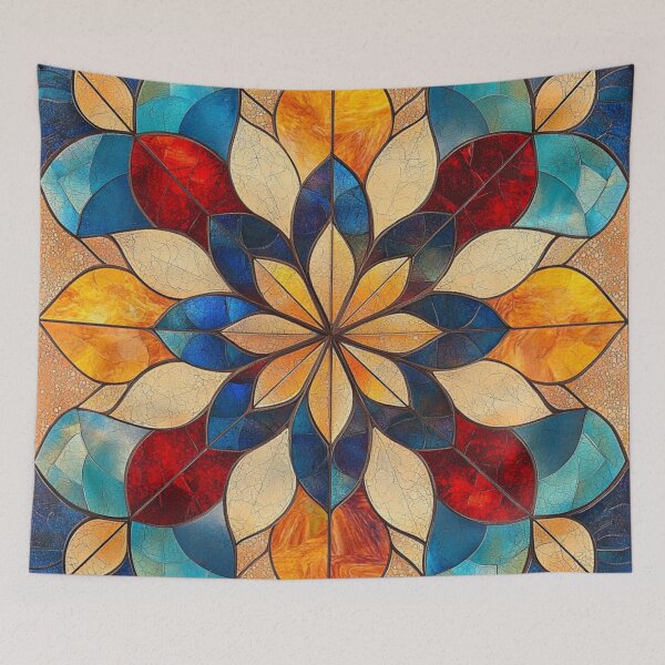 Item preview, Azure Amber Stained Glass Inspired Mosaic Mandala Pattern designed and sold by GrinGalore.
