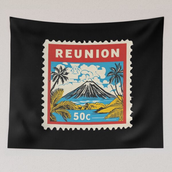 Item preview, Arte vintage de sellos postales de la Isla de la Reunión - Volcán Piton de la Fournaise designed and sold by tiigerdad.