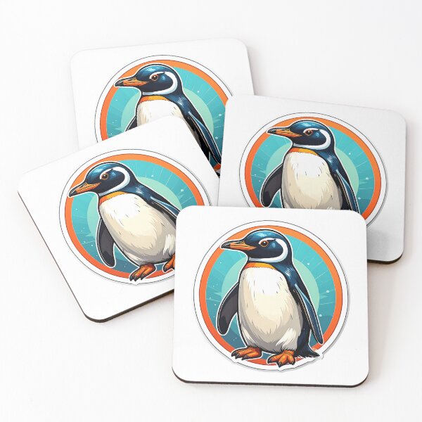 Item preview, Cute Penguin Aqua Orange Circle designed and sold by BeachBreezyVA.
