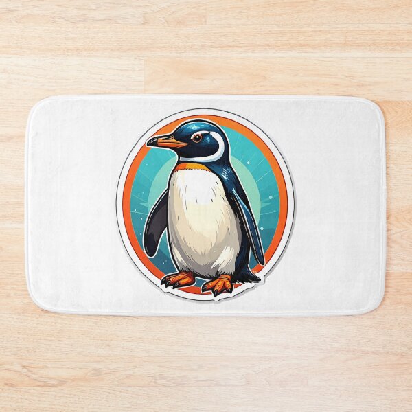 Item preview, Cute Penguin Aqua Orange Circle designed and sold by BeachBreezyVA.