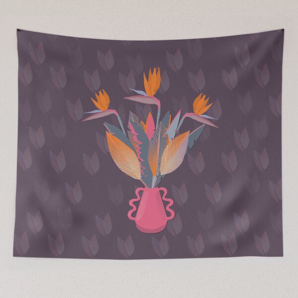 Item preview, Vase of strelitzias, dark purple background designed and sold by WONDERPRINTVALLEY.
