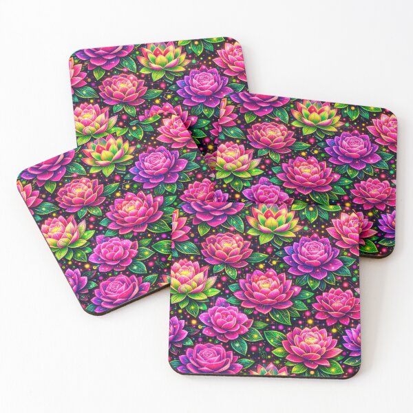 Item preview, Cyberpunk Glam Floral Pattern – Neon Roses & Lotus UV-Glow designed and sold by 3free3street - Neon & Graffiti Digital Art.