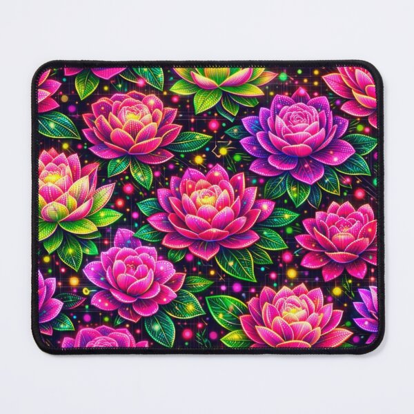 Item preview, Cyberpunk Glam Floral Pattern – Neon Roses & Lotus UV-Glow designed and sold by 3free3street - Neon & Graffiti Digital Art.