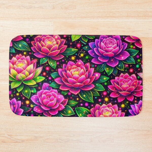Item preview, Cyberpunk Glam Floral Pattern – Neon Roses & Lotus UV-Glow designed and sold by 3free3street - Neon & Graffiti Digital Art.