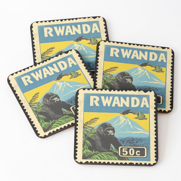 Item preview, Vintage Rwanda Postage Stamp Art - Mountain Gorilla & Virunga Peaks designed and sold by tiigerdad.