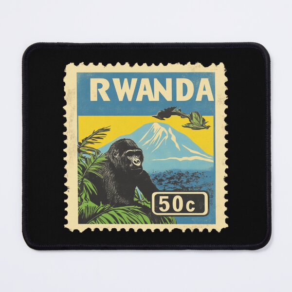 Item preview, Vintage Rwanda Postage Stamp Art - Mountain Gorilla & Virunga Peaks designed and sold by tiigerdad.